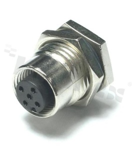 Gniazdo M12; kodowanie A; 5-stykowe; żeńskie; 4A; na panel; z nakrętką z przodu; pcb; IP68