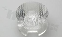 Soczewka do diod LED high power; kąt rozsyłu: 10 do 13 stopni FWHM; ilość diod: 1; rozmiar: okrąg 26mm; wysokość: 14.8mm; rodzaj materiału: PMMA; sposób mocowania: taśma; kołek