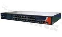 Switch przemysłowy zarządzalny; 24 porty 10/100Base-T(X) RJ45 i 2 porty Gigabit Combo RJ45/SFP; temp. pracy: -40+75 st.C; zasilanie redundantne 100...240VAC; montaż RACK