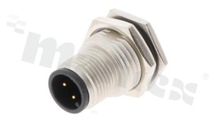 Gniazdo M12; kodowanie A; 4-stykowe; męskie; 4A; na panel; z nakrętką z przodu; lutowane; IP68