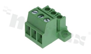 PCB terminal block; 5.00mm pitch; 3-ways; R/A pin header; for wire 2.50mm2(28-12AWG); with fixing screws; right angle;brass cage; UL 300V/15A TUV 250V/24V