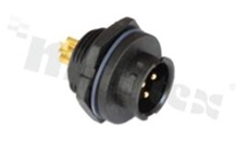 Gniazdo 1BB-03RMMS-LC7001, seria BB, 3-stykowe, męskie, proste, 10A, 250V, z nakrętką z tyłu, kabel: 4.5-6.5mm2, z połączeniem zatrzaskowym, IP67