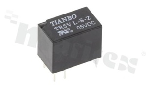 Electromagnetic relay; contact rating current 1A; coil voltage 5VDC; changeover contact (1C); coil power: 200mW; 1A/24VDC; 1A/120VAC