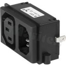 Gniazdo zasilające IEC C14 z wyjściem IEC F; męskie; montaż: do panela, zatrzaskowe; do PCB; IP40; 10A/250VAC