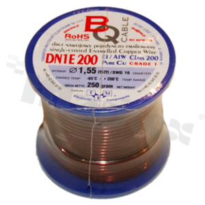 Insulated winding wire; with one layer of enamel insulation; diameter 1.55mm; SWG 16; -65+200 deg.C; 14.5m; 250g.