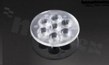 Soczewka do diod LED high power; kąt rozsyłu: 26 do 36 stopni FWHM; ilość diod: 7; rozmiar: okrąg 50mm; wysokość: 10.7mm; rodzaj materiału: PMMA; sposób mocowania: klej; kołek