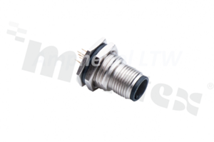 Receptacle M12; A-code; 6 pins; male; straight; 2A; for panel; front side nut; PCB; IP68