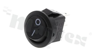 Minature Rocker Switch; 1-pole; 2 positions; 16,5mm; pin terminals; black button; 1A/250V