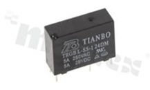 Electromagnetic relay; contact rating current 5A; coil voltage 24VDC; make contact (1A); coil power 200mW; 5A/28VDC; 5A/250VAC