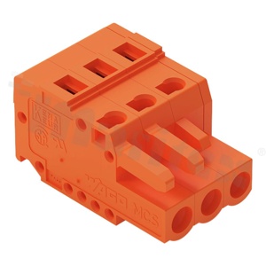 Listwa zaciskowa rozłączalna; gniazdo; 3-zaciskowa; 3 torowa; na przewód 0,08-2.5mm2; raster 5.08mm; pomarańczowa;600V/15A