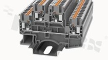 Installation terminal block; 2-level; through; 4-contacts for wire 0.2-4.0mm2 (22-12AWG); spring-loaded; blue; for DIN rail; 500V/22A