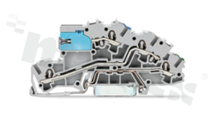 Installation terminal block; 3-level; through; 5-contacts for wire 0.25-4.0mm2 (22-12AWG); spring-loaded; grey; for DIN rail, 400V/24A