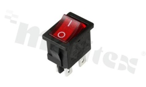 Miniaturowy przełącznik typu Rocker; dwubiegowy; 2-pozycyjny; 19.2x13mm; konektory DPDT; przycisk czerwony podświetlony; 6A/250V
