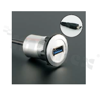 Gniazdo USB3.1; żeńskie; otwór montażowy 22mm; podłączenie na wtyk USB3.1 męski; długosć przewodu 60cm; korpus srebrny; stop aluminium.