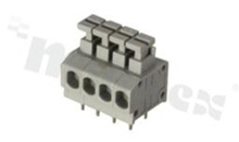 Listwa zaciskowa do PCB; w rastrze 3.81mm; 4-torowa; poziome wejście przewodu; na przewód 0.20-1.50mm2 (14-20AWG); ze stykiem sprężynowym; szara; UL 300V/10A, TUV 250V/10.5A