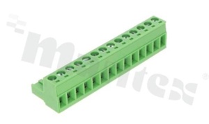 Listwa zaciskowa rozłączalna; w rastrze 5.00mm; 14-torowa żeńska; na przewód 2.5mm2 (28-12AWG); kierunek wtykania równoległy do osi przewodów; styki z fosforobrązu; mosiężna klatka przewodu; UL 300V/16A