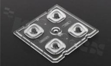 Soczewka do diod LED high power; kąt rozsyłu: asymetryczny ; ilość diod: 4; rozmiar: 50x50mm; wysokość: 6.1mm; rodzaj materiału: PMMA; sposób mocowania: klej; kołek; śruby