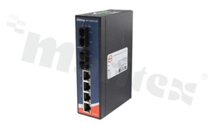 Switch przemysłowy PoE; niezarządzalny; 4 porty 10/100Base-T(X) RJ45 PoE i 2 porty 100Base-FX; złącze SC; światłowód jednomodowy; 30km/1310; temp. pracy: -40+70 st.C; zasilanie redundantne 24...36VDC; montaż na szynie DIN