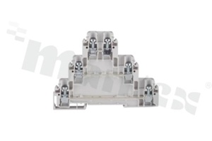 Installation terminal block; 3-level; 6-contacts; for wire 0,5-4,0mm2; screw terminal; grey; Din rail; 690V/32A