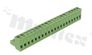 Listwa zaciskowa rozłączalna; w rastrze 5.08mm; 20-torowa; żeńska; na przewód 2.5mm2 (AWG 28-12); kierunek wtykania równoległy do osi przewodu; styki z fosforobrązu; mosiężna klatka przewodu; UL 300V/15A