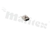 Gniazdo Mini-USB; typu 1x B; 5-stykowe; pionowe. USB 2.0; do montażu przewlekanego THT; styki złocone