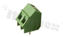 Listwa zaciskowa do PCB; w rastrze 5.00mm; 2-torowa; skośna; na przewód 2.5mm2; z ruchomą osłoną przewodu; ze śrubami na wkrętak płaski; klatka mosiężna; zielona; UL 250V/16A