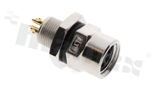 Gniazdo M8; z kluczem pozycjonującym; 4-stykowe; żeńskie; 3A; proste; na panel; z nakrętką z przodu; lutowane; IP67