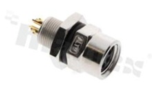 Gniazdo M8; z kluczem pozycjonującym; 4-stykowe; żeńskie; 3A; proste; na panel; z nakrętką z przodu; lutowane; IP67