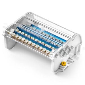 Modular distribution block for DIN rail; grey; four-pole; ;8x25 mm2, 4x35 mm2, 1x50 mm2) ;500V ;160A