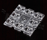 Soczewka do diod LED high power; kąt rozsyłu: asymetryczny ; ilość diod: 8; rozmiar: 50x50mm; wysokość: 4.9mm; rodzaj materiału: PMMA; sposób mocowania: śruby