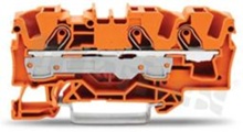 Installation terminal block; 1-level; through; 3-contacts for wire 0.5-10.0mm2 (20-8AWG); spring-loaded; orange; for DIN rail; 600V/50A