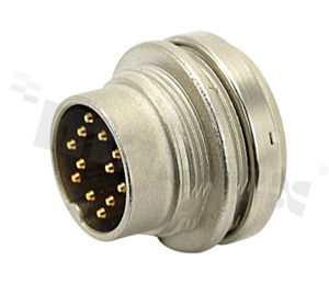 Gniazdo serii C091D; 14-stykowe; męskie; 3A; na panel; z nakrętką z tyłu; lutowane; styki srebrzone; IP67