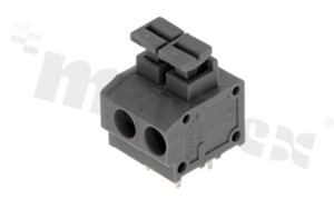 Listwa zaciskowa do PCB; w rastrze 5.00mm; 2-torowa; poziome wejście przewodu; na przewód 1.5mm2 (AWG 20-16); ze stykiem sprężynowym; szara; UL 300V/8A