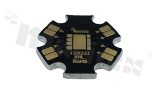 MCPCB, thermal conductivity 2W/(m*K), thickness: 2mm, number of layers - 1, black soldermask, legend color: gold, size: whistle 22mm, pad cover: gold; for XM LEDs, /24