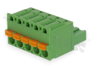 Pluggable terminal block; 5.08mm pitch; 05-ways; female; for wire 2.50mm2 (26-16AWG); wire insertion direction same as plug-in direction; p.bronze contacts; spring clamp; brass cage; UL 300/10A