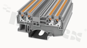 Złączka instalacyjna; 1-poziomowa; przelotowa; 4-zaciskowa na przewód 0.14-1.5mm2 (26-14AWG); ze stykiem sprężynowym; szara; na szynę DIN; 500V/17.5A