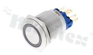 Push button switch; monostable; 22mm; solder terminals; ring red illumination; stainless steel; IP67