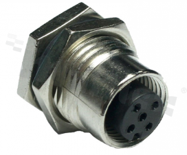 Gniazdo M12; kodowanie D; 4-stykowe; żeńskie; 4A; na panel; z nakrętką z przodu; lutowane; IP68
