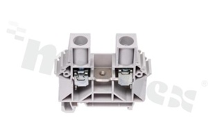 Złączka szynowa; 1-poziomowa; 2-zaciskowa na przewód 0,5-16,0mm2; zacisk śrubowy; szara; na szyne DIN; 1000V/76A