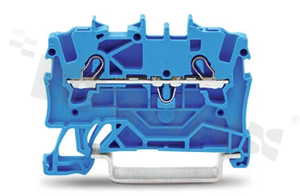 Złączka instalacyjna; 1-poziomowa; przelotowa; 2-zaciskowa na przewód 0.25-2.5mm2 (22-14AWG); ze stykiem sprężynowym; niebieska; na szynę DIN; 600V/15A