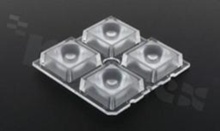 Lens for LED high power; mid power; angle: 18 to 38 degrees FWHM; Number of LEDs: 4; Dimensions: 50x50mm; Height: 8.5mm; meterial: PMMA; Fastening: pin; screw