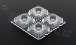 Lens for LED high power; mid power; angle: 18 to 38 degrees FWHM; Number of LEDs: 4; Dimensions: 50x50mm; Height: 8.5mm; meterial: PMMA; Fastening: pin; screw