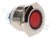 Lampka sygnalizacyjna; 19mm; terminale do lutowania; stal nierdzewna; podświetlenie czerwone; LED 12V
