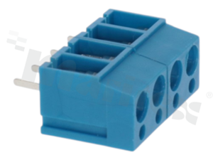 Listwa zaciskowa do PCB; w rastrze 5.00mm; 4-torowa; pionowa; na przewód 2.50mm2; ze śrubami na wkrętak krzyżak;  klatka mosiężna; niebieska; 250V/16A