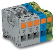 Installation terminal blokc for din reail; Three phase set; grey/blue/yellow-green; power cage clamp; 6-35mm2; 600V/115A