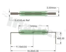 Kontaktron miniaturowy szklany RS- MC1425, Zakres: 22-38AT, Prąd przełączania: 0,5A(max), Wymiary: FI2,55x14mm, Montaż: THT poziomy