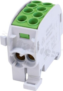 Złączka na szyne DIN; blok rozdzielczy odgałęźny;zielony; jednobiegunowy; 35mm2; Al/Cu;1000V AC/DC ;202A