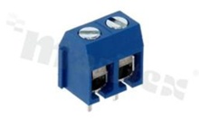 PCB terminal block; pitch 5.00mm; 2-ways; vertical; wire range 1.5mm2 (AWG 22-14); with screws for a flat screwdriver; brass cage; blue color; UL 300V/10A, TUV 250V/15A