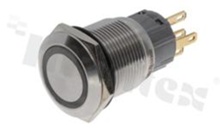 Push button switch; monostable; 19mm; solder terminals; stainless steel; ring blue illumination; IP67.
