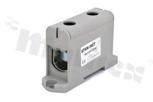 Złączka na szynę din;przelotowa;2 zaciskowa;1- torowa; zacisk śrubowy; na przewód 35-150mm2;szara